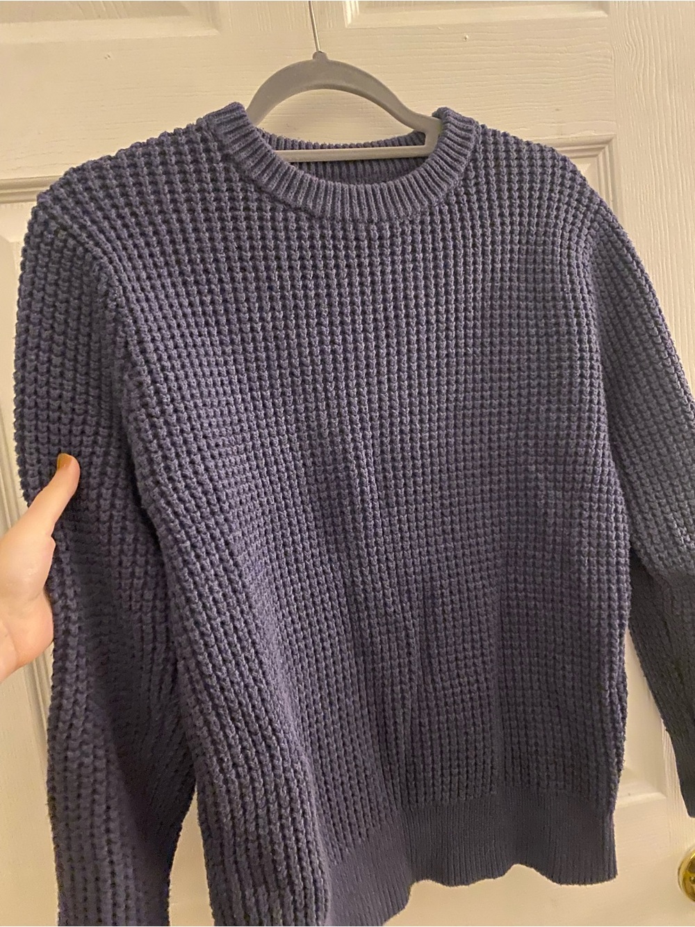 J. Crew Men's Deep Navy Waffle Knit Crewneck Sweater
